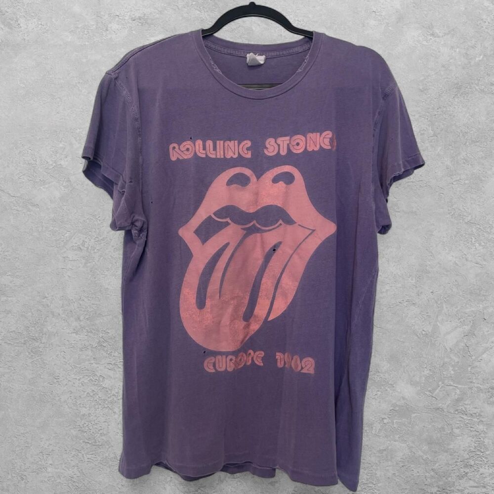 Madeworn Rolling Stones Europe 1982 Women's Tee M Purple Made USA Distressed